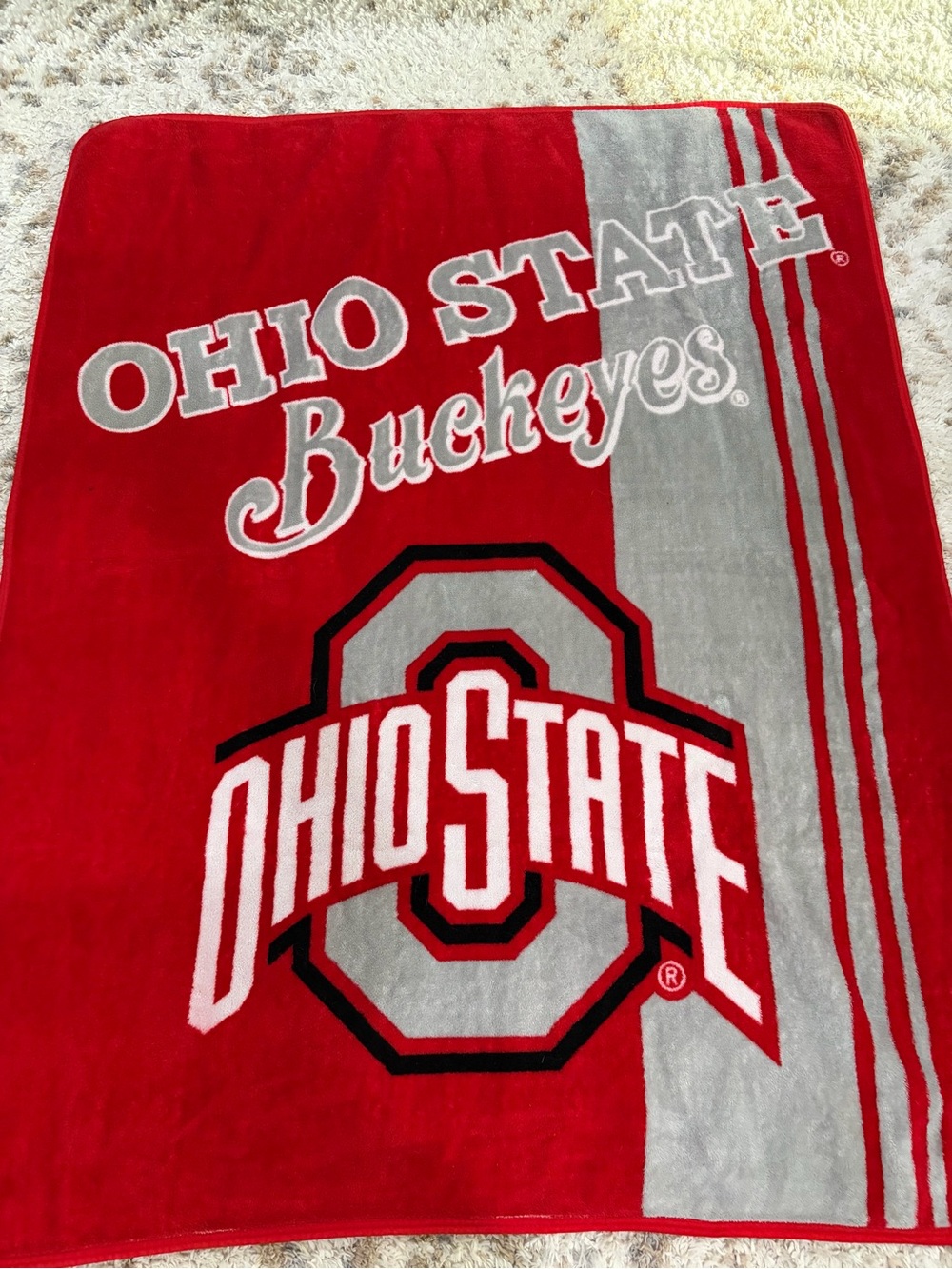 Buckeyes Red and Gray Plush Bath Rug